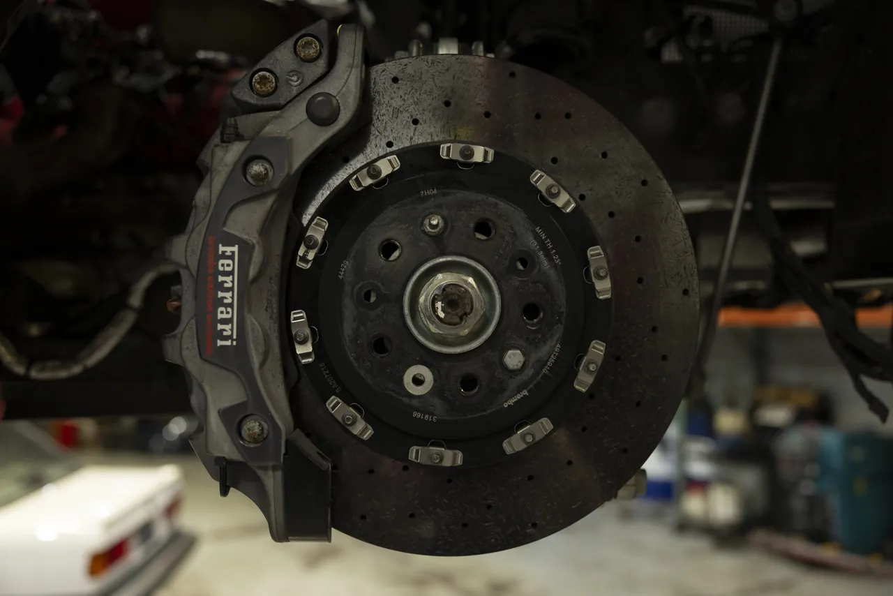 A brake rotor and caliper up close