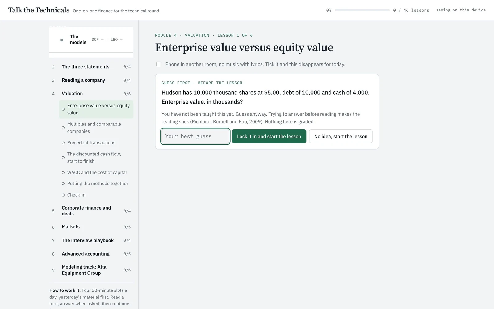 A Talk the Technicals valuation lesson beside the course outline